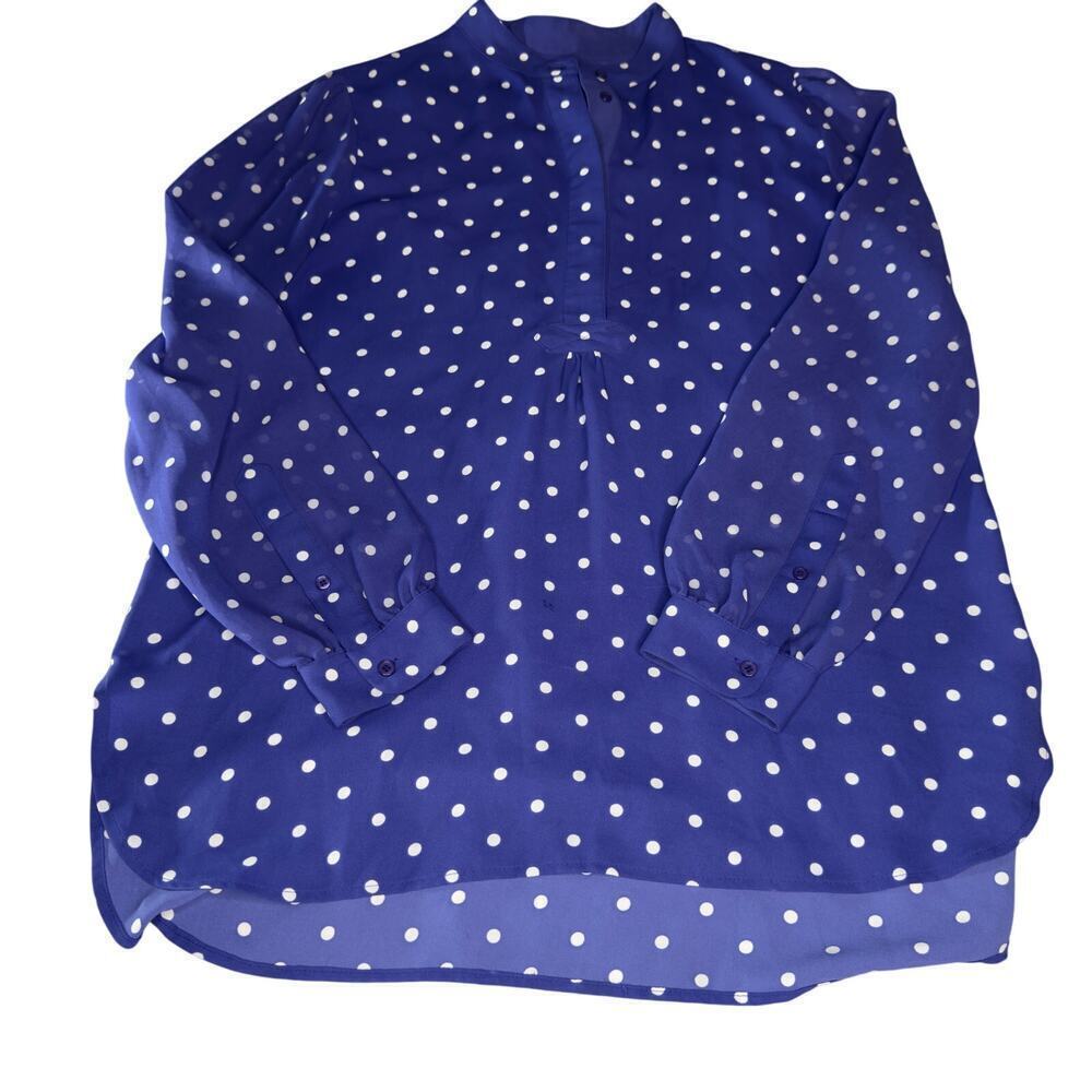 Anne Klein Womens M Purple White Polka Dot Sheer Chiffon Tunic Blouse LS